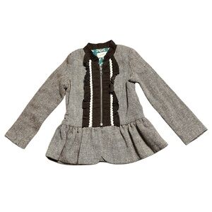 Persnickety girls herringbone brown corduroy lace trim coat jacket sz 6 NWT